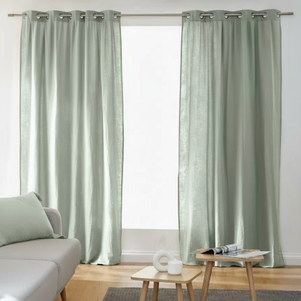 Κουρτίνα Παστέλ Πράσινη με Μεταλλικούς Κρίκους – Ιδανική για Φοιτητικούς Χώρους