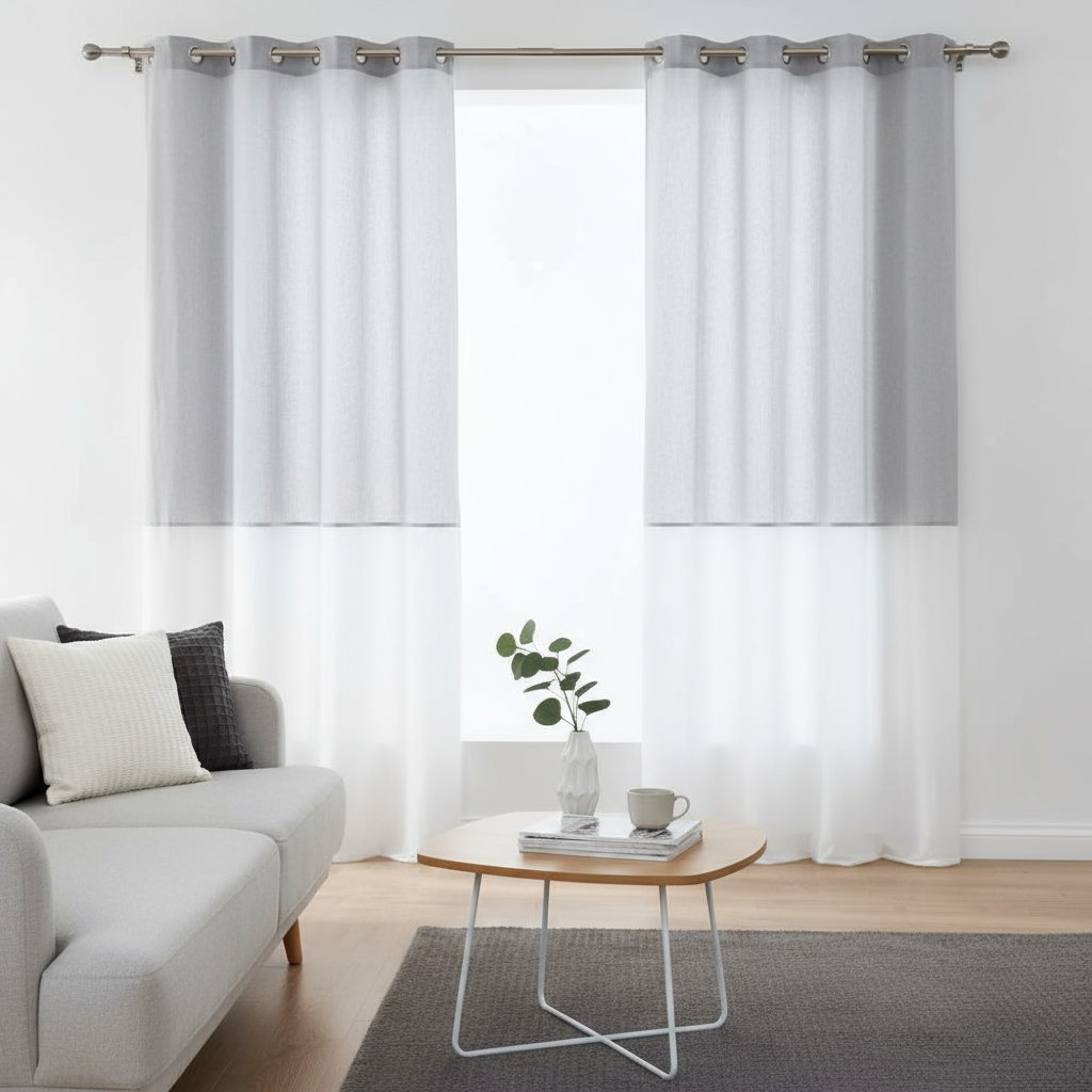 Κουρτίνα Γάζα Δίχρωμη με Τρουκς 140x280 – Γκρι με Λευκό