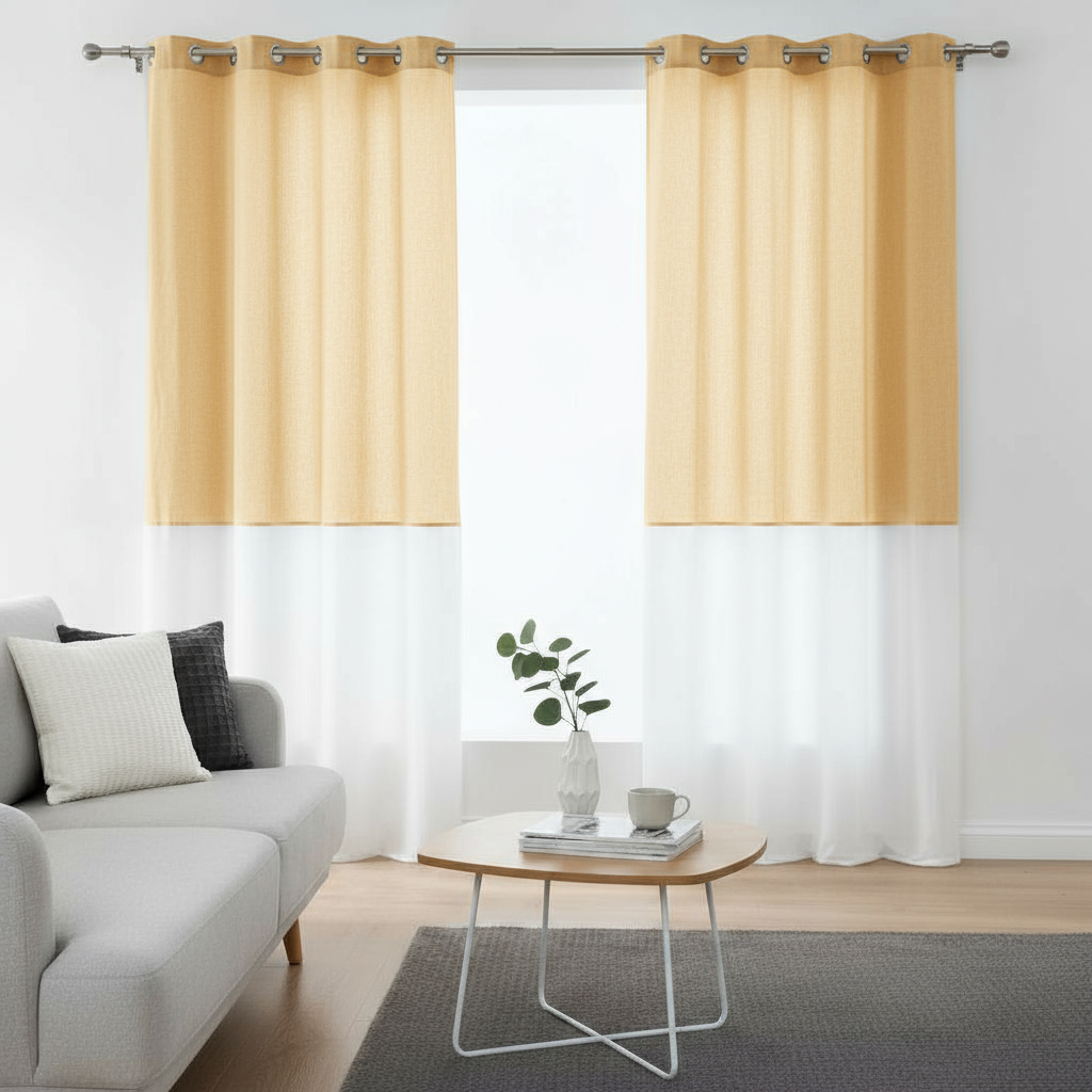 Κουρτίνα Γάζα Δίχρωμη με Τρουκς 140x280 – Κίτρινο με Λευκό