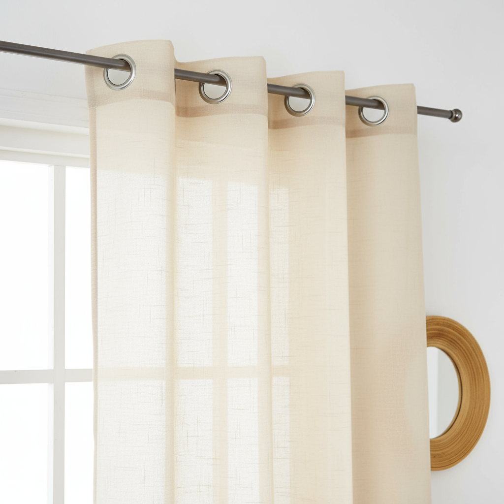 Κουρτίνα Ανοιχτό Μπεζ με Μεταλλικούς Κρίκους – Ιδανική για Φοιτητικούς Χώρους