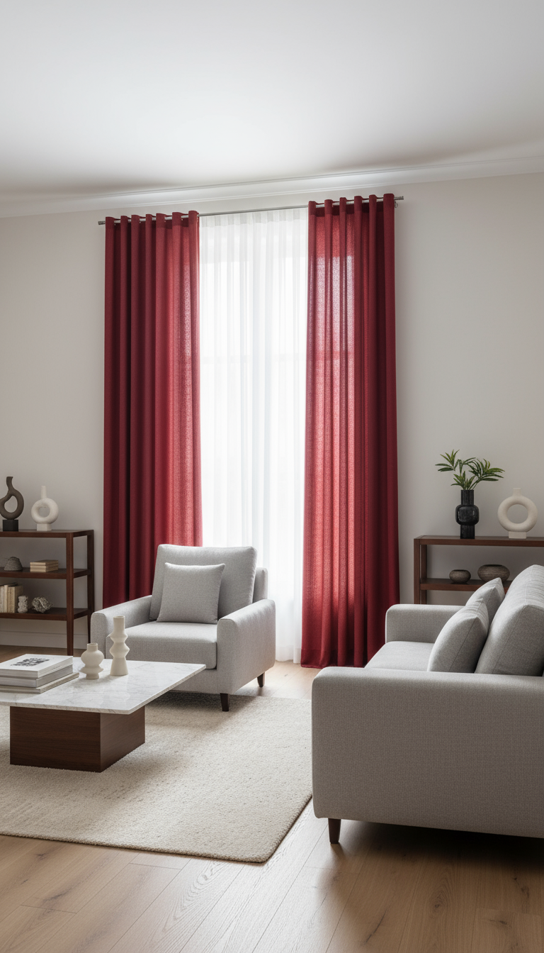 Κουρτίνα Γάζα με Τρουκς 140x240 – Κόκκινο